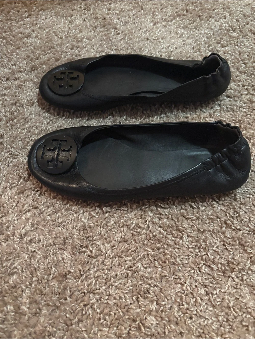 Tory Burch Black Leather Logo Ballet Flats